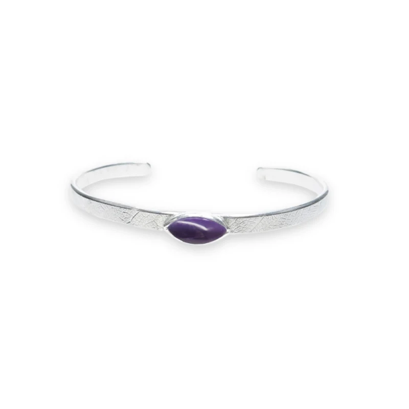 Sterling silver and 14 x 7mm Amethyst Bangle with leaf band